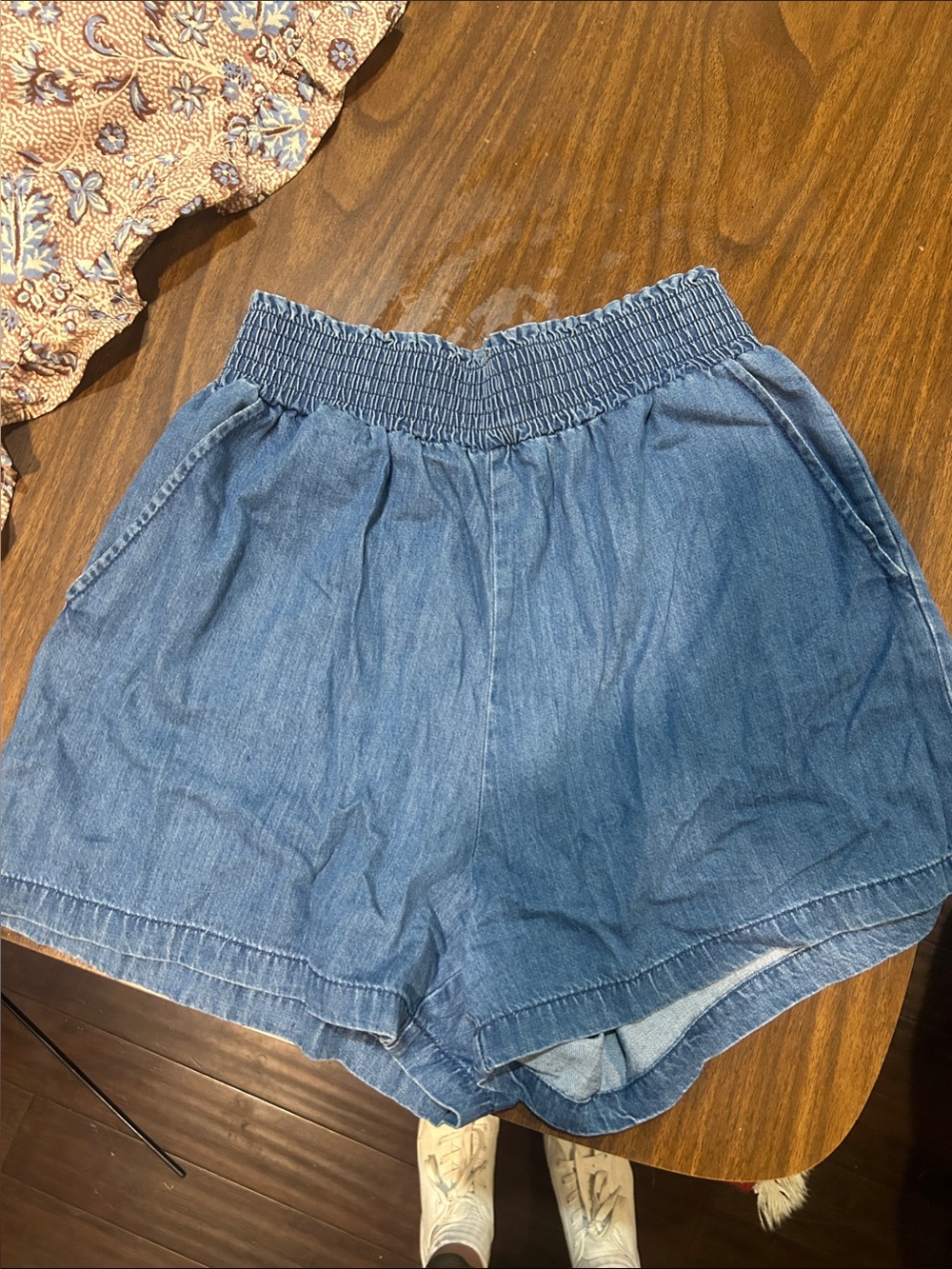 Universal Thread Light Blue Denim High-Waist Smocked Shorts